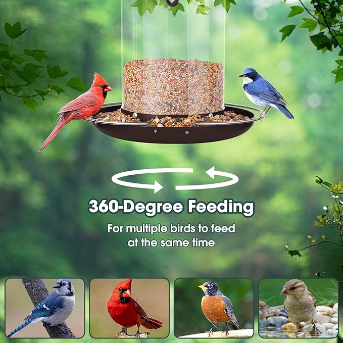 Metal Bird Feeders for Outdoors, Hanging Metal Roof Bird Feeder with 3lb Clear Tube Seed Capacity for Viewing Cardinal Finch, Wild Birdfeeders for Outside Garden Yard Decoration