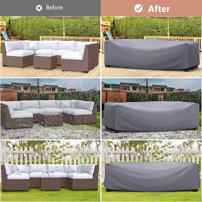 Mrrihand Heavy Duty Patio Furniture Covers, Outdoor Furniture Covers Waterproof Sectional Sofa Set , Patio Table and Chair Set Cover 90"L×62"W×28"H,Grey