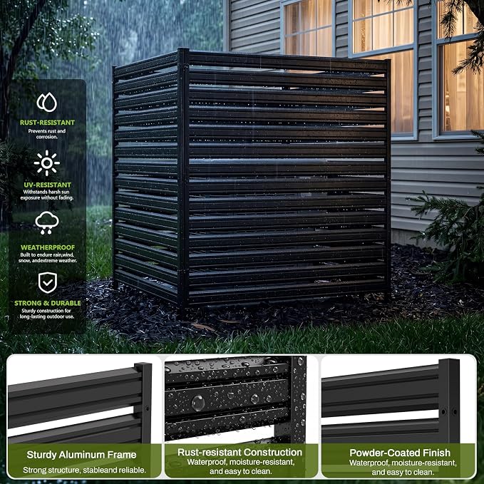2 Panel No Dig Privacy Fence Screen, 42" H × 38" W Metal Outdoor Air Conditioner Fencing for AC Unit Cover, Hide Trash Bins, & Pool Equipment Enclosure, Decorative Garden, Patio & Backyard, Rustproof