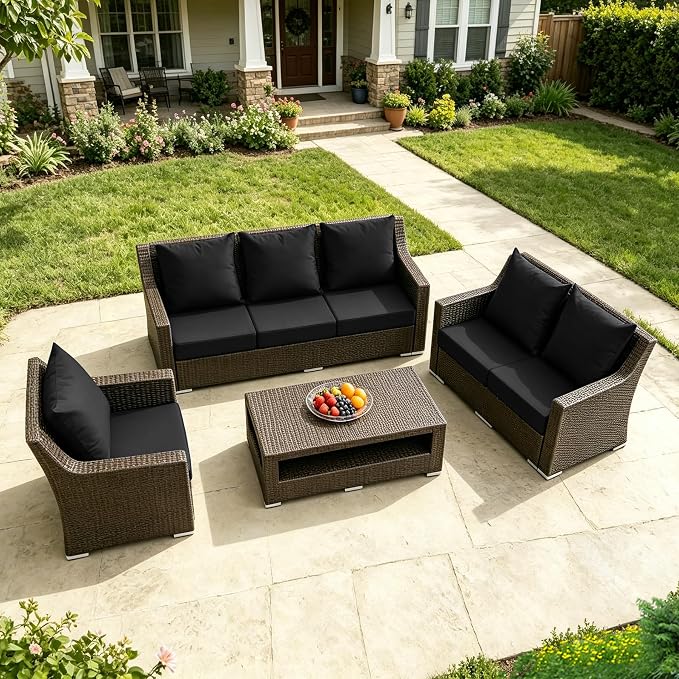 Patio Cushions for Outdoor Furniture, 24x24 Outdoor Couch Cushions, Waterproof & Fade-Resistant Patio Chair Cushions with Removable Cover, Replacement Outdoor Deep Seat Cushion, Black (Set of 4)