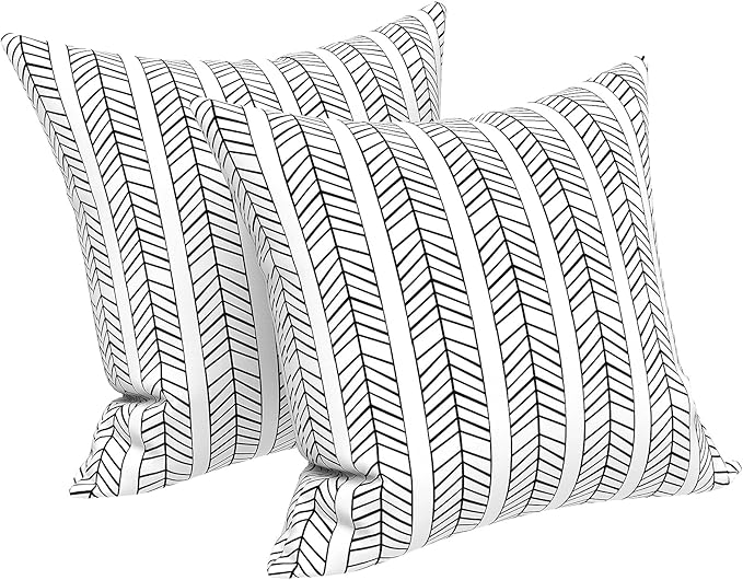 LVTXIII 2 Pack Outdoor Pillow Covers ONLY 18x18 Inch, Water-Repellent Square Decorative Cushion Covers for Patio Furniture, Garden, Sofa, Herringbone Black White