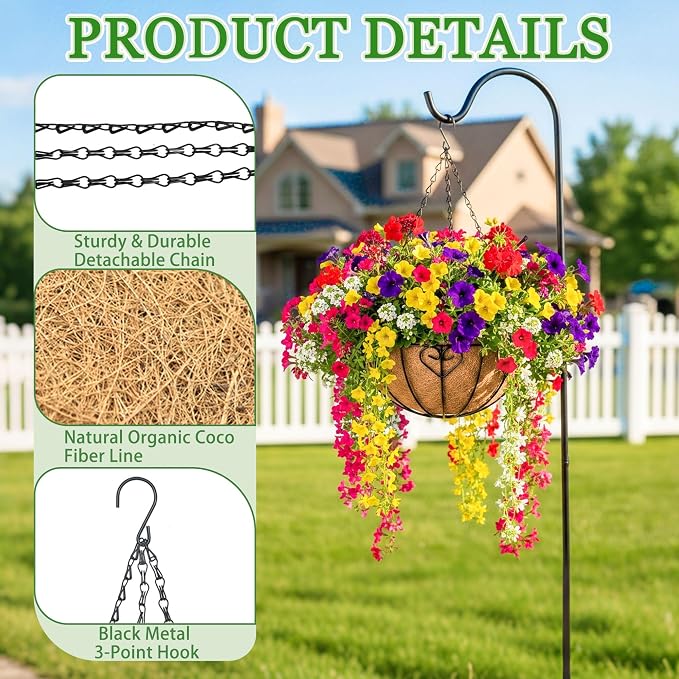 Hanging Planters for Outdoor Plants 4 Pack 14 inch Metal Hanging Flower Basket with Coco Coir Liner Wire Plant Holder Watering Flower Baskets Pot Hanger Garden Decoration for Indoor Outdoor(AXL)