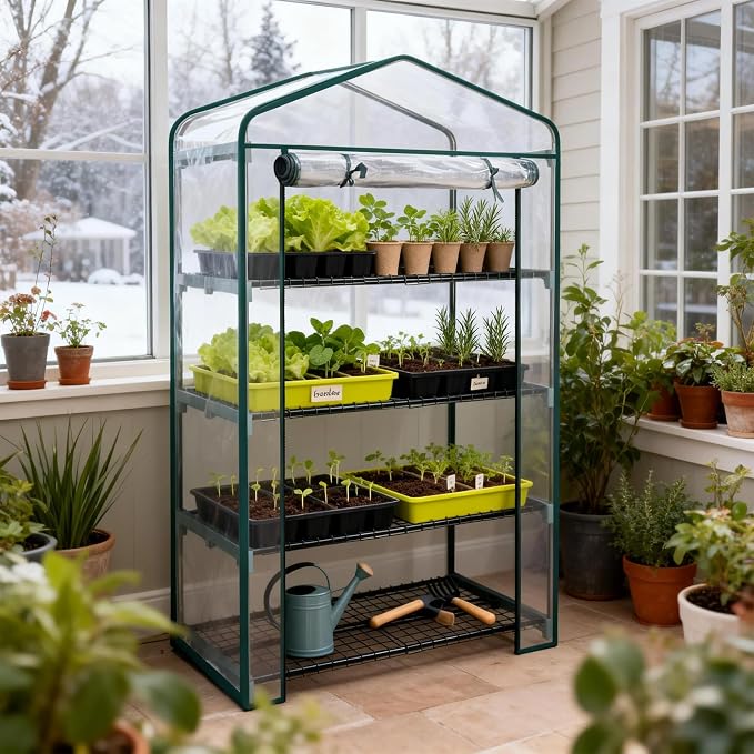 Worth Garden 50% Extra Wide Mini Greenhouse 4 Tier Portable Plant Green House 40in Wide -Sturdy Gardening Shelves with PVC Cover - Indoor & Outdoor Wheatgrass Growing - 19″x40″x63″