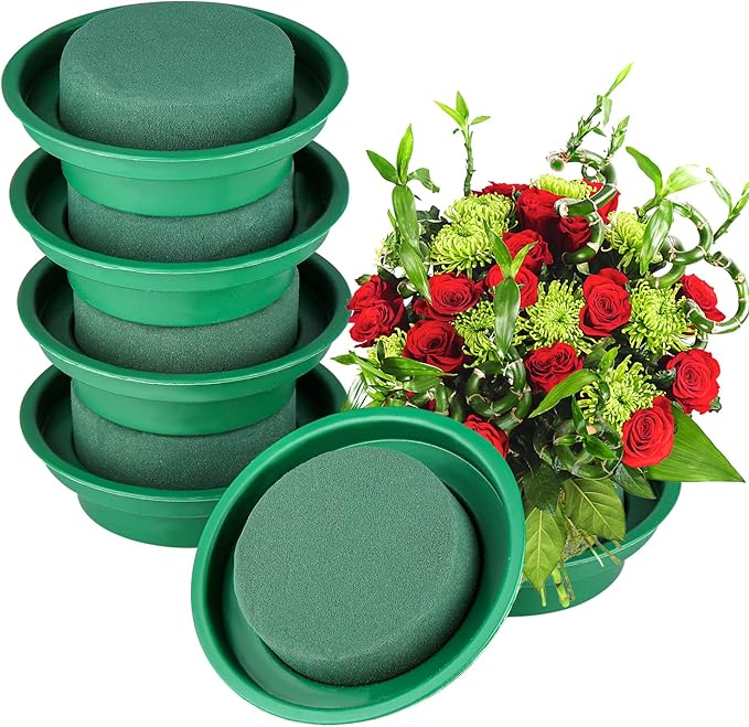 Hahood 8 Packs Green Floral Foam Rounds in Bowls DIY Flower Arrangement Kit for Fresh and Artificial Flowers, 4.7 Inch Diameter, Simple Style, Flower Foam, ARTIFICIAL PLANT
