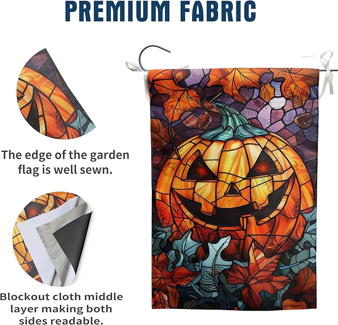 Spooky Pumpkin House Flag Scary Halloween Flags for Outside 28x40 Double Sided Large Stained Glass Fall Garden Flags Autumn Yard Flag for Outdoor Porch Lawn Farmhouse Thanksgiving Decor