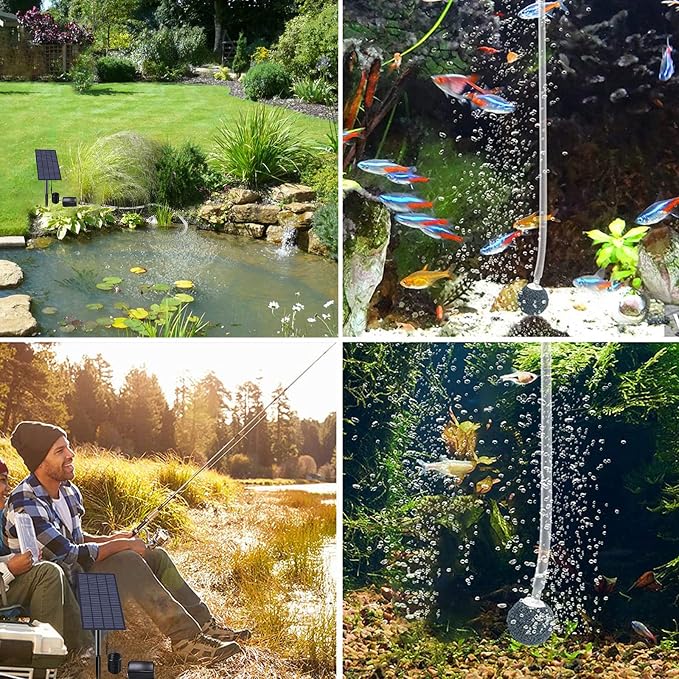 Andoer Solar Pond Oxygenator, Plug-in Solar Oxygen Pump with Pipe Air Bubble Stones Aquarium Oxygen Aerator Air Pump Fishing Aerator for Garden Fish Tank Outdoor Pool Pond (2.5W)
