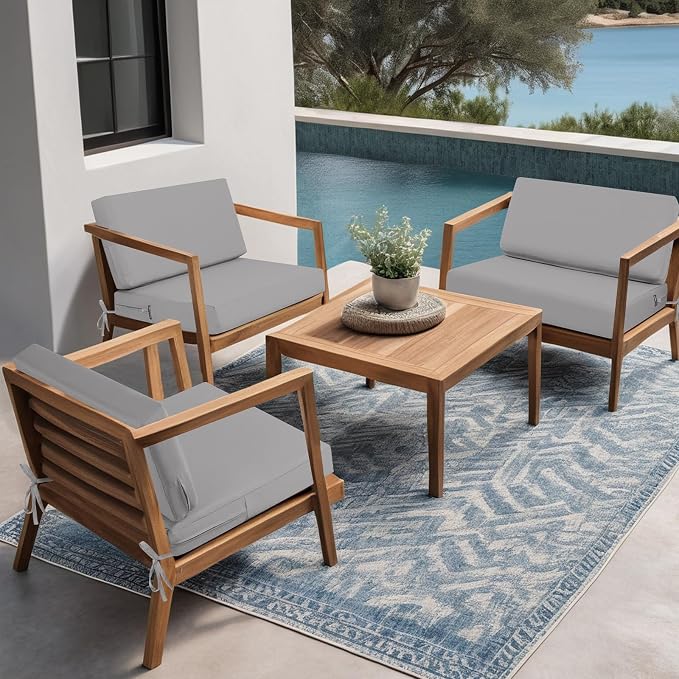 idee-home Outdoor Chair Cushions for Patio Furniture, Outdoor Seat Cushion | Waterproof Hampton Bay Deep Seat Replacement Couch Chair Cushions for Garden Backyard Grey 26.5 x 26.5