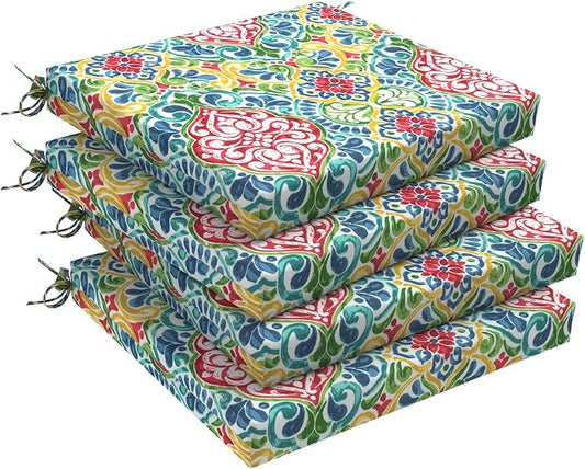DYTXIII Set of 4 Outdoor Chair Cushions, Water Resistant 18.5"x16"x2" Square Seat Cushion for Patio Dining Chairs, High-Density Replacement Pads for Indoor Outdoor Furniture - Damask Red