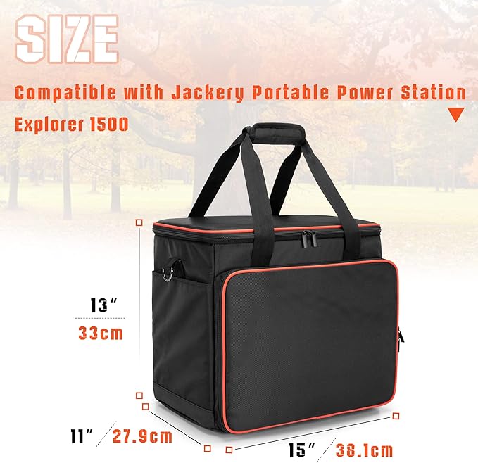 Trunab Travel Carrying Bag Compatible with Jackery Explorer 1500, Portable Power Station Storage Case with Waterproof Bottom and Front Pockets for Charging Cable and Accessories