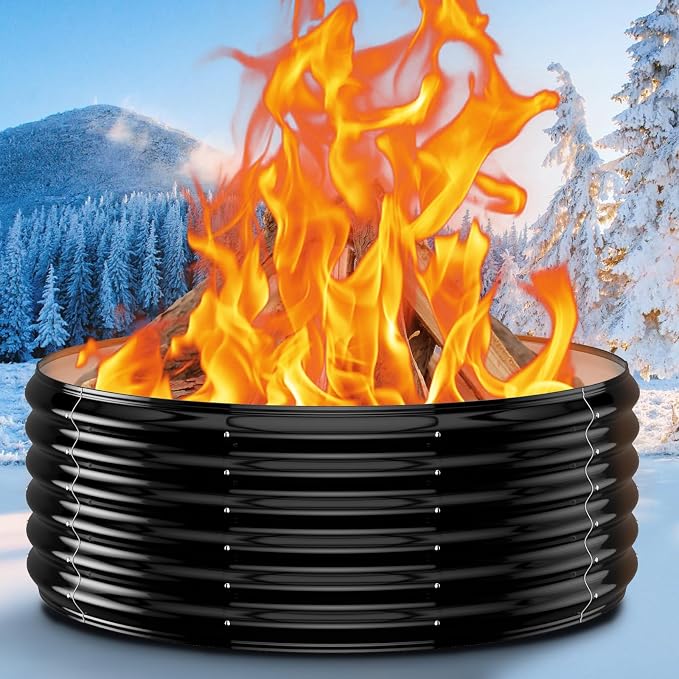 39 Inch Heavy Duty Fire Pit Ring for Outside, 17" Deep Wood Burning Fire Pit Insert for Backyard Fires, High Heat Resistant Galvanized Steel Firepit for Patio, Camping, Outdoor Fireplace & Bonfires