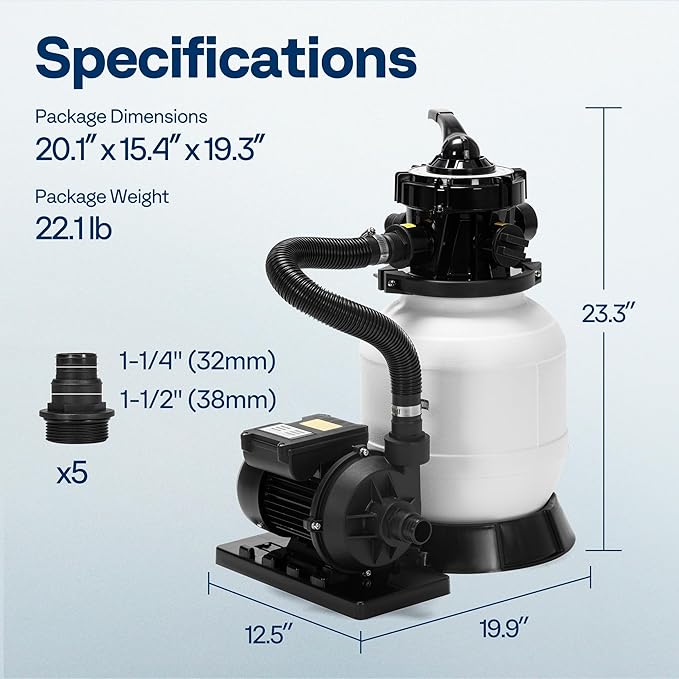 VIVOHOME 2087 GPH Sand Filter Pump for Above Ground Pools up to 4,600 Gallons, 7-Way Valve with 22 lb Sand Capacity, Heavy-Duty Rust-Resistant Housing