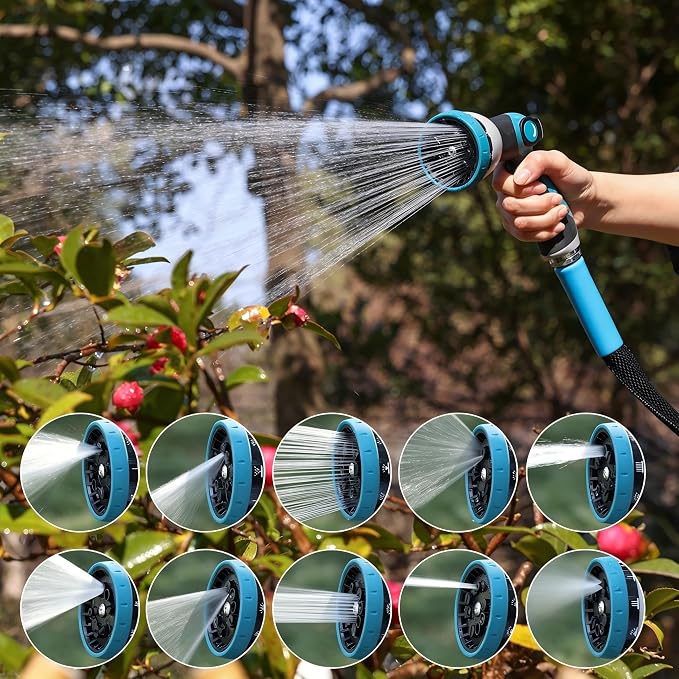 50FT Black Garden Hose, Lightweight No Kink Water Hose with 10 Function Spray Nozzle, 3/4 Inch Rust-Proof Aluminum Leak-Proof Connector for Yard Garden RV Outdoor Watering