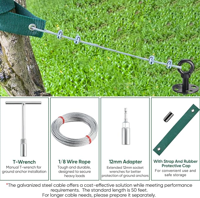 18'' Ground Anchors Screw in Heavy Duty, Shed Anchor Kit with Straps & Steel Cable & Tools, Earth Anchors for Mobile Home, Carports, Swing Set, Tree, Trampoline - Secure Against High Winds(4)