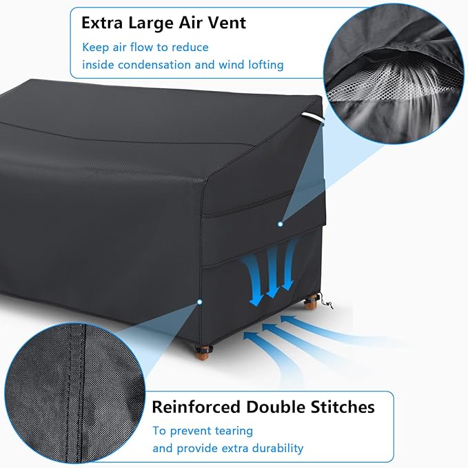 Gasadar Waterproof Outdoor Sofa Cover, 3-Seater Outdoor Loveseat Cover, 79" L×37" D×35" H, Black