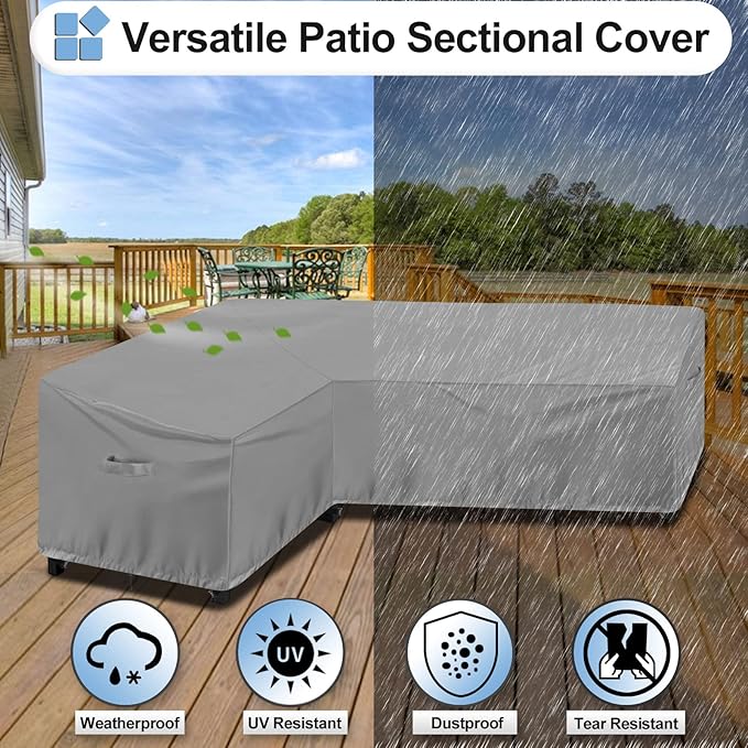 OutdoorLines Waterproof Outdoor Patio Sectional Cover - UV Resistant & Windproof L-Shaped Patio Furniture Covers for Deck, Lawn and Backyard, 420D Heavy Duty Couch Cover, Right Facing, 104"x83", Grey