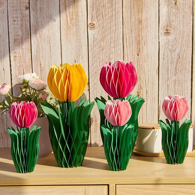 8 Pcs Tulip Honeycomb Decorations, Spring Decorations for Office, Table Decor, Tulip Party Decorations, Spring Centerpieces for Tables for Mothers Day Party, Womens Day
