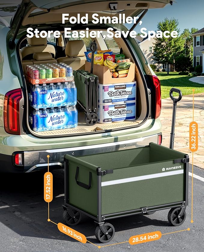 Wagons Carts Foldable, Collapsible Wagon Cart Foldable, 220LBS Heavy Duty Folding Wagon Carts with Wheels, Portable Utility Cart for Grocery Sports Garden Shopping Camping, Green