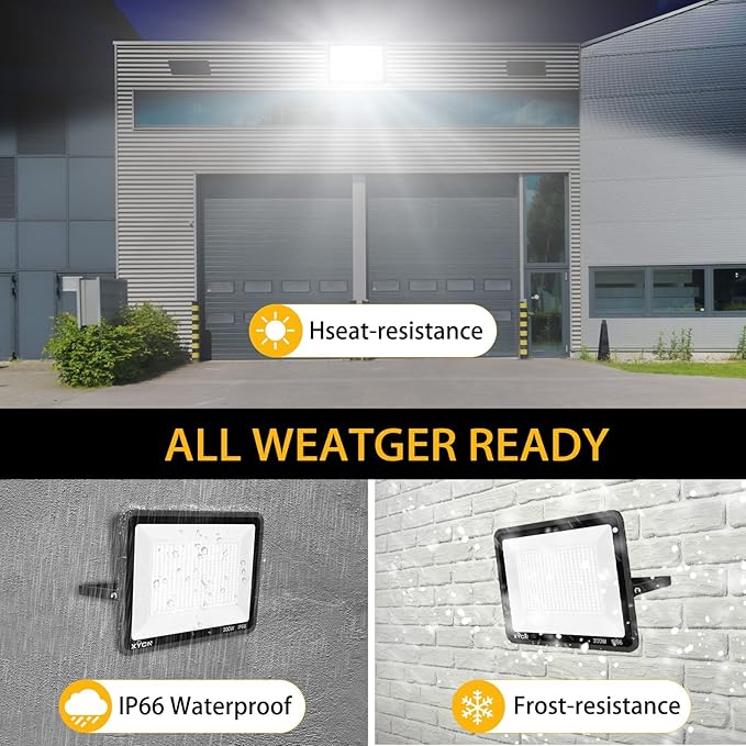 XYCN 300W LED Flood Light (2000W Equivalent), Super Bright 42,500LM 5000K Daylight IP66 Waterproof Security Outdoor LED Arena Lights Commercial Lighting Floodlight for Backyard|Court|Stadium|Yard
