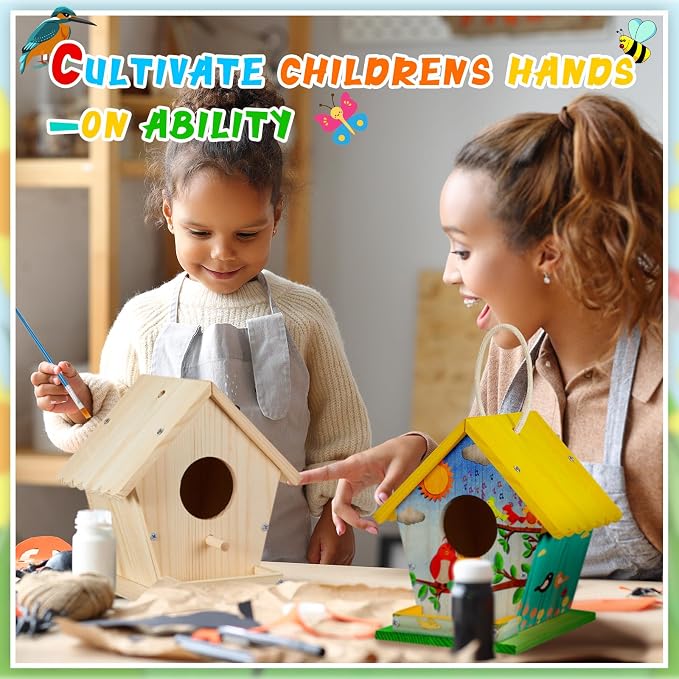 Juexica 2 Pack DIY Birdhouse Kits for Kids Ages 6+ Build and Paint Wooden Bird House Arts and Craft Project with Paint Strips Brushes for Boy Girl Adult Classroom Indoor Outdoor Crafts (Rotundity)