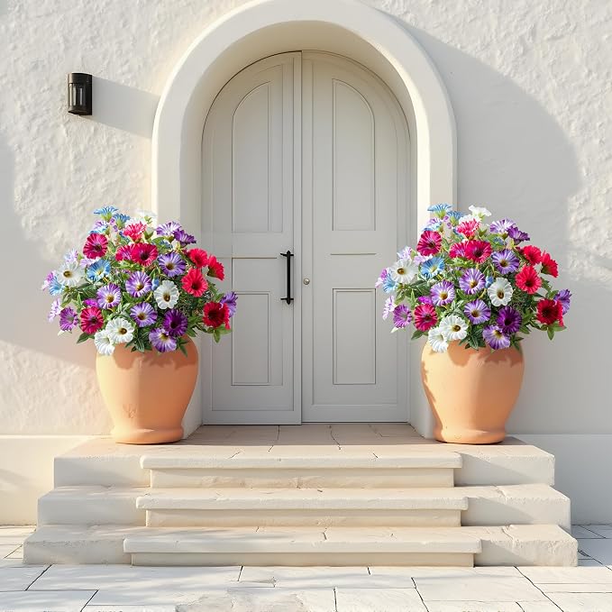 Colorful Artificial Morning Glory Flowers for Outdoor Planters, Premium UV Resistant Silk Faux Flowers for Porch, Hanging Basket & Window Box, Vibrant Garden Decor, No Pot, 13.3 Inch, 4 Bundles