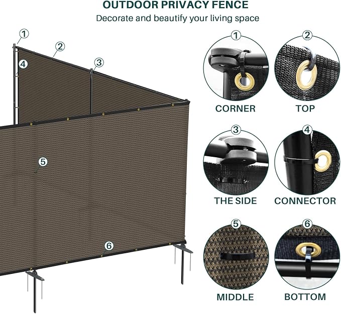 Bynbbur 6'x3' Outdoor Privacy Screen Freestanding with Iron Poles and Stakes, Temporary Dog Fencing, Backyard Divider, Metal Garden Fence for Pool Patio Barrier Border, Brown