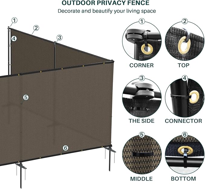 Bynbbur 6'x23' Outdoor Privacy Screen Freestanding with Iron Poles and Stakes, Temporary Dog Fencing, Backyard Divider, Metal Garden Fence for Pool Patio Barrier Border, Brown