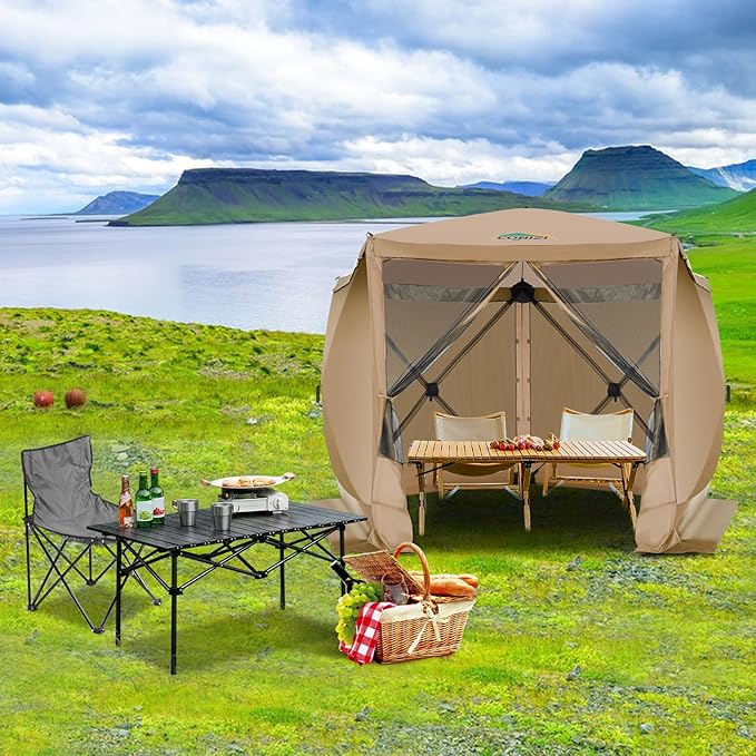 COBIZI 10x10 FT Pop up Gazebo, Popup Canopy Tent, Screened in Gazebos with sidewalls, Waterproof Portable Outdoor Small Screen Tents Sun Shelter,carpas para Patio for Camping,Garden,Backyard,Khaki