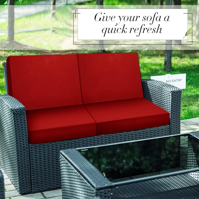 Newwiee 8 Pcs Stretch Patio Outdoor Cushion Covers Replacement for 4 Backrests and 4 Patio Cushions Covers, Waterproof Couch Sofa Slipcover Furniture Protector, Thin Fabric Breathable(Wine Red)