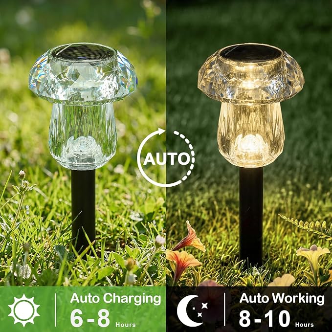 Solar Pathway Lights Outdoor 8 Pack Mushroom Garden Lights Waterproof Solar Powered Yard Lighting for Landscape, Driveway, Path, Walkway, Patio, Outside Garden Decorations, 3000K Warm White