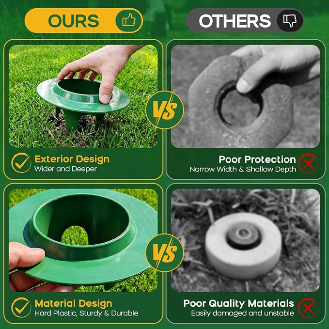 FREEKIT® 5Pack Sprinkler Head Protectors-Cuttable, Donut-Style Lawn Sprinkler Guard, ABS Plash Guard, Prevent Damage from Mower&Trimmer. Bottom Groove Pipe&Wires can Pass Through. 4 Legs Easy Position