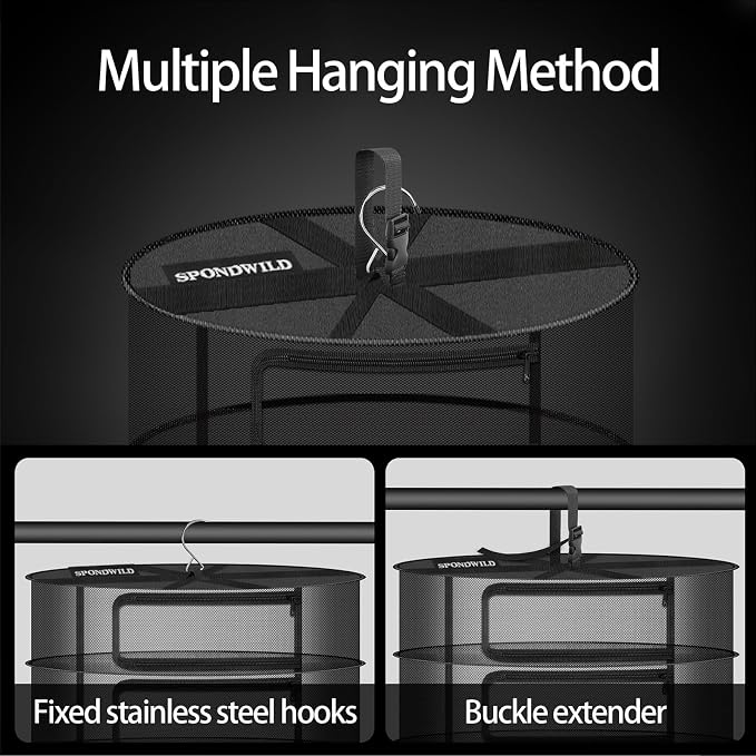 Herb Drying Hanging Mesh Rack - 1ft Diameter (D12xH29 inch) 4 Layer, Foldable Plant Drying Net with U-Shaped Zipper and Storage Pouch for Herbs, Plants, Flowers, Fruits, Food