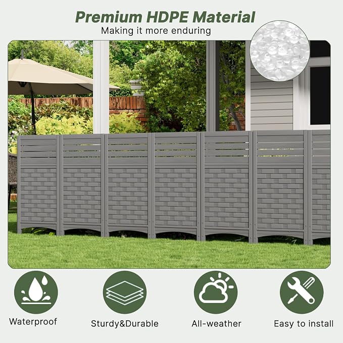 KINYING Air Conditioner Fence Privacy Screen,4 Panels Pool Equipment Trash Can Enclosure Screen for Outdoor,Resin Fence Panels Kit,45" (H) x 22" (W) Per Panel, Grey