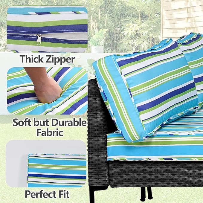 14Pcs Outdoor Cushion Covers Replacement Washable Waterproof UV w/Zipper for 6-Seaters Sofa Patio Slipcovers Set Seat and Back Covers Only (Aurora, 23.6x23.6inch)