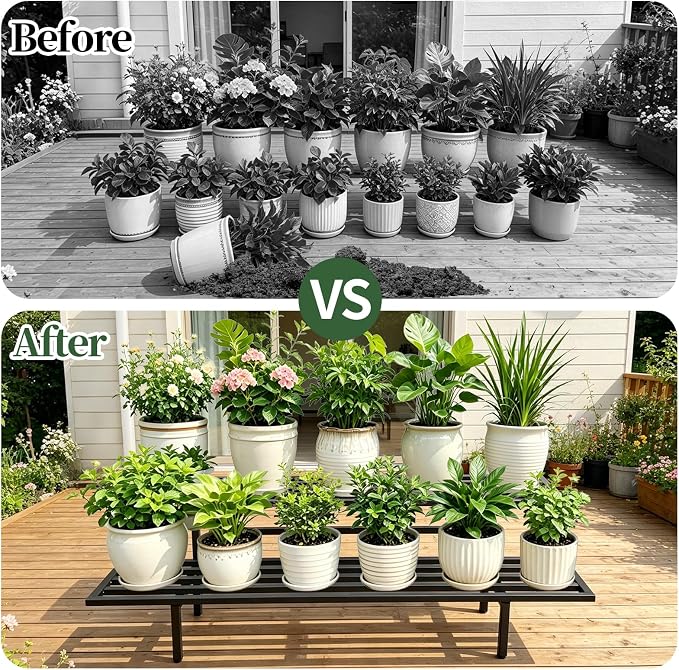 Heavy Duty Plant Stand Outdoor Indoor, Large Metal Plant Stand 48" L x 10" W x 12" H Outdoor Plant Stands 2-Tier Flower Pot Stand 500 LBS Capacity for Patio Garden
