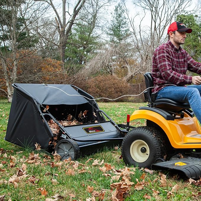 Brinly 42" Tow-Behind Lawn Sweeper in Hammered Finish with High-Velocity Brushes, Textured Black
