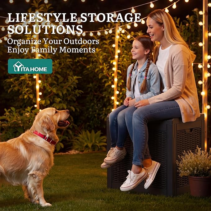 YITAHOME 35 Gallon Outdoor Deck Box, Lockable Waterproof Storage Box, Resin Storage Bin for Patio Cushions, Gardening Tools, UV Resistant, Black