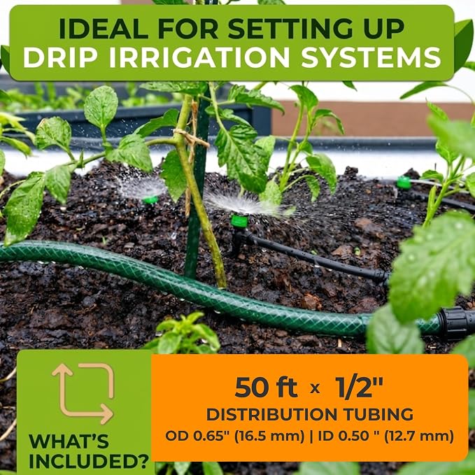 Carpathen 50 FT 1/2 Irrigation Tubing Mainline - Drip Irrigation Tubing Perfect for Push-To-Connect Garden Irrigation System, or as Blank Distribution Hose for Any Gardening Project