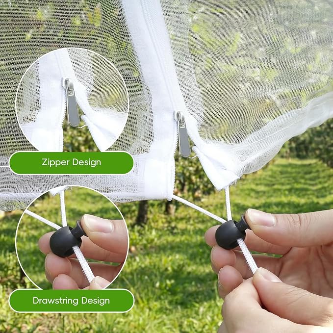 15 x15 ft Large Fruit Tree Netting Cover for Squirrels and Birds with Zipper, Fruit Tree Covers to Protect Fruit from for Fruit Trees (White)