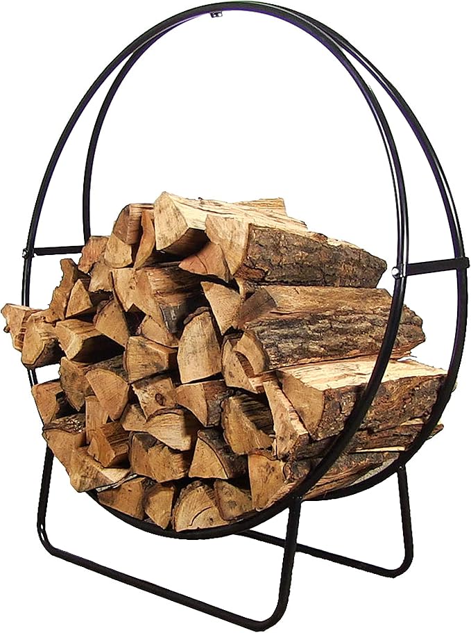 Sunnydaze 24-Inch Outdoor Firewood Rack Hoop - Indoor Round Tubular Steel Fireplace Wood Holder - 300-lb Capacity