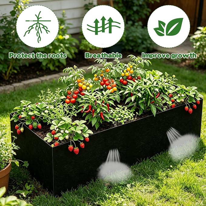 2 Sets Raised Garden Bed Liner Bag, 4 x 2 x 1 ft Breathable Grow Bed Fabric Liners with Clips Gloves, Garden Grow Bed Bag Grow Planter Bags Plant Bed for Planting Vegetables Flowers and Herbs