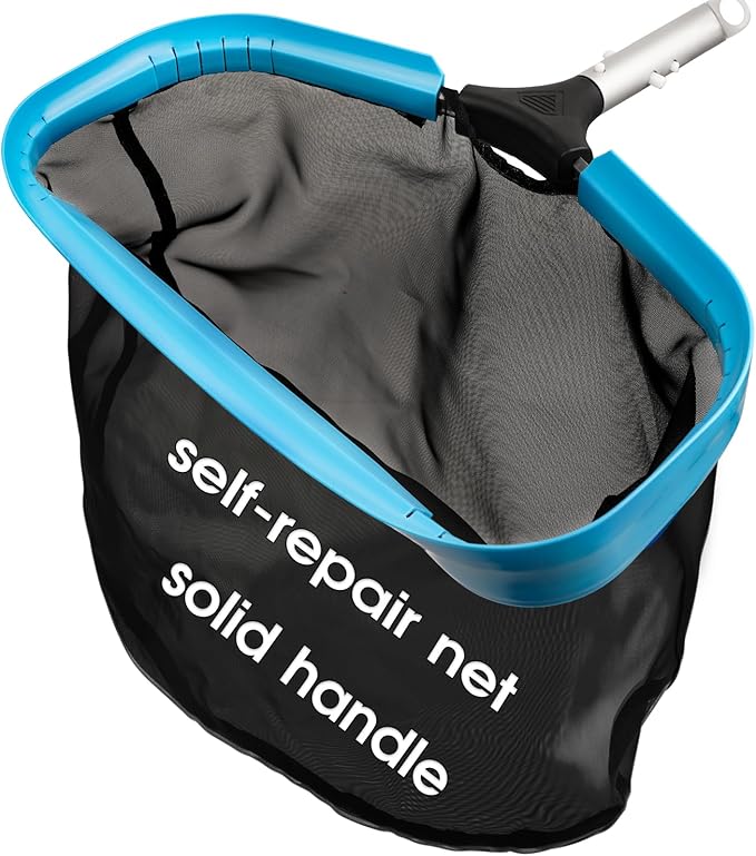 TidyMister Self-Repair Heavy Duty Pool Net, Upgrade Reinforced Handle, Pool Cleaning Skimmer Net with Nylon Fine Mesh Net, Thick Aluminum Frame, Deep Trash Bag for Above Ground & Inground Pools