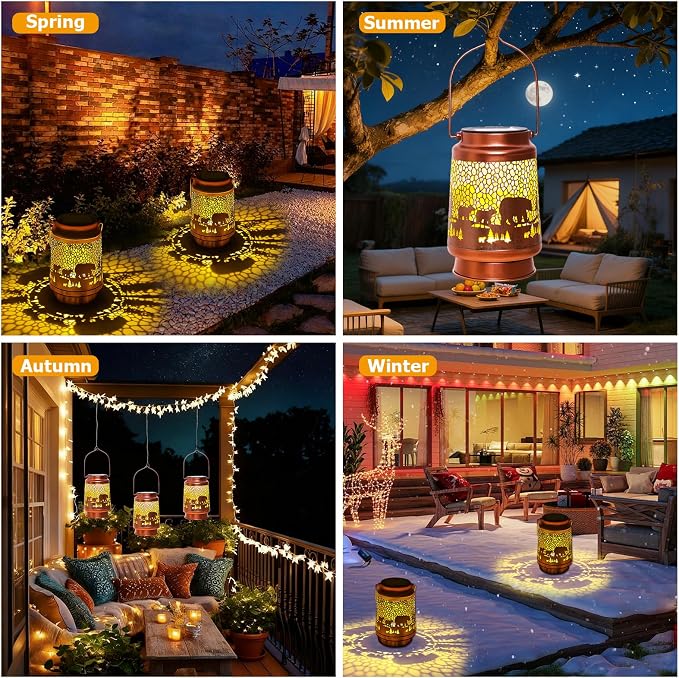 Bear Birthday Gifts for Women Mom Grandma, Solar Lanterns Outdoor Waterproof Garden Decor Hanging Lantern Lights, Metal LED Decorative Gardening Light for Patio Yard Lawn Porch