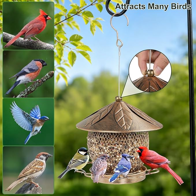 MYITYARD Bird Feeder for Outdoors Hanging, Heavy Duty Metal Wild Bird Feeders, 3 lbs Seed Feeder for Outside Garden Yard Decor, Attracting Cardinals Bluebird