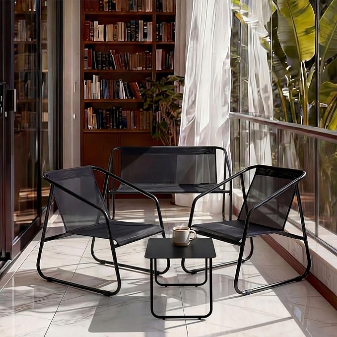 DUMOS 4 Piece Patio Furniture Set，Outdoor Patio Furniture Set with Table, Patio Sectional Bistro Sets for Lawn, Garden, Balcony, Poolside