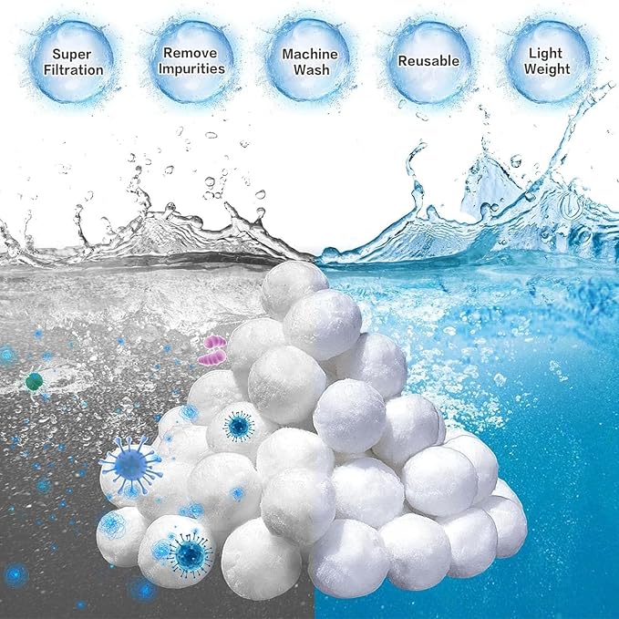 1.54 Lbs Pool Filter Balls for Sand Filter, Eco-Friendly Filter Balls Replace 50 lbs Pool Filter Sand, Lightweight and Reusable Fiber Ball, Pool Filter Media Balls for Swimming Pool