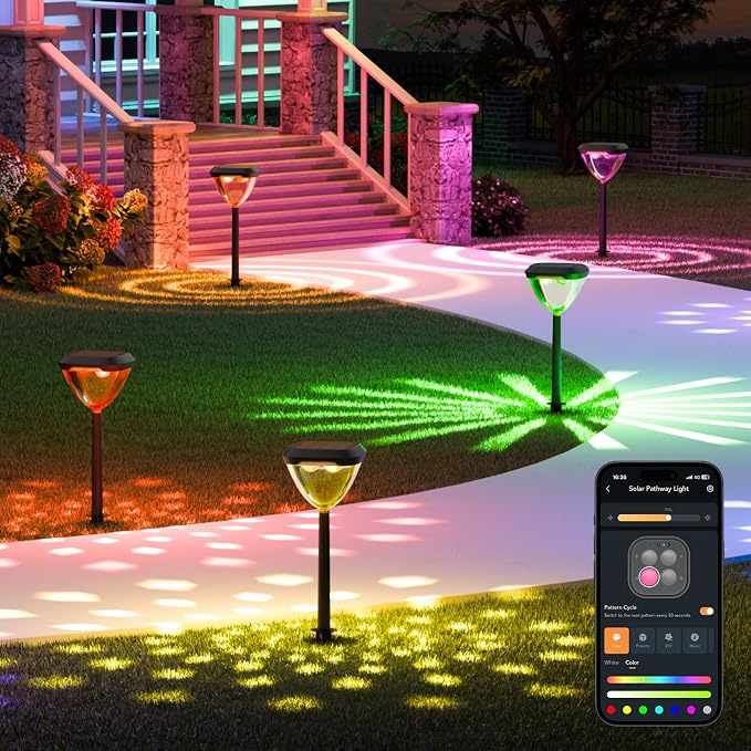Linkind Smart Solar Pathway Lights SP6, in-App Pattern Switching Solar Lights Outdoor, USB&Solar Charging, Cool/Warm White/Color-Changing Landscape Lighting, Easter Decor for Yard, Patio, 1 Pack