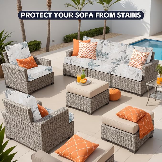 12Pcs Patio Cushion Covers,Outdoor Cushions Covers,Stretch Cushion Covers Replacement, Washable and Reusable Furniture Protectors(Blossoms)
