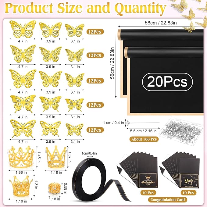 Tetutor 180pcs Waterproof Flower Wrapping Paper Kit, 20 Sheets Floral Wrapping Paper Bouquet With Ribbons Flower Pins 3d Butterflies and Crowns for Florist Wrap Back