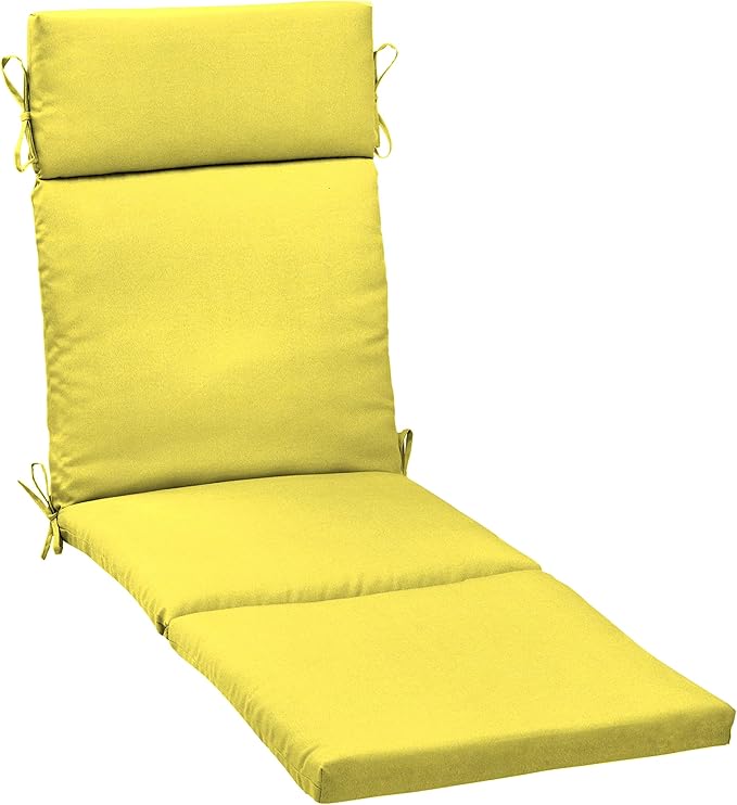 Arden Outdoor Chaise Cushion, 21 in x 72 in, Weather-Proof, Rain-Proof, Fade Resistant Patio Cushion for Chaise Lounger Lemon Yellow Leala