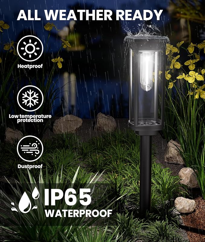 NEWMESSI 4 Pack Solar Pathway Lights Outdoor, Modern Super Brightness LED Path IP65 Waterproof Garden Lights Solar Powered Landscape Lighting for Outside Yard Garden Driveway Walkway